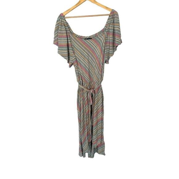 Lane Bryant Dress Womens 24 Maxi Off Shoulder Striped Flutter Sleeve Tie Waist - Picture 1 of 6